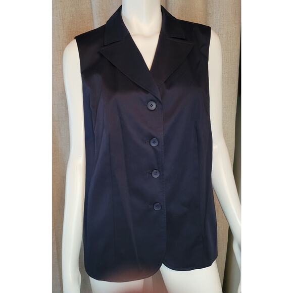 Talbots Woman Navy Sleeveless 2 Pc. Pant Suit 4 button Vest Stretch 12 W Pant 32 - Picture 9 of 11